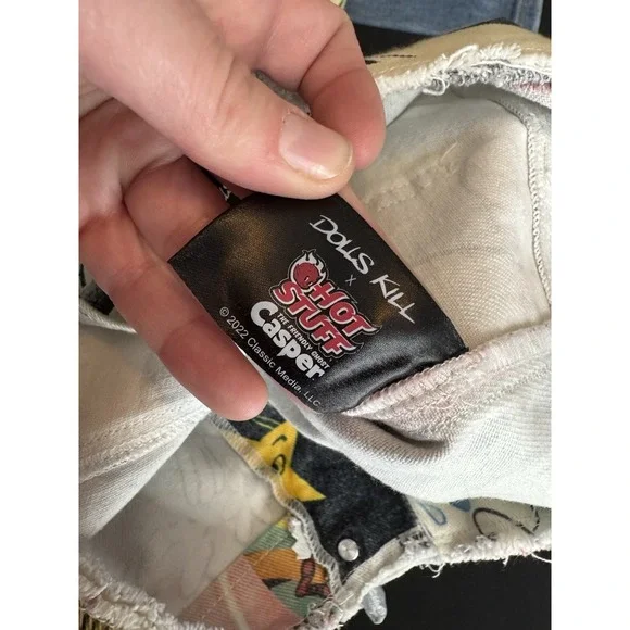 Dolls Kill x Hot Stuff Casper Patchwork Wide Leg Jeans Y2K Cartoon S 15in Rare - Picture 5 of 10